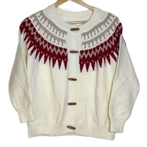 Round Neckline Geometric Toggle Button Fair Isle Cardigan NWOT Size Large